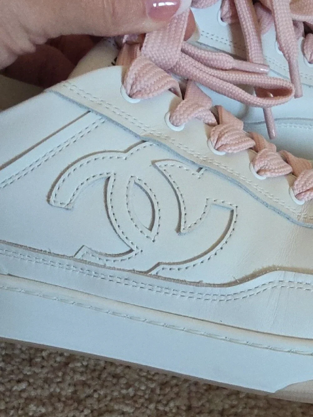 CHANEL white leather